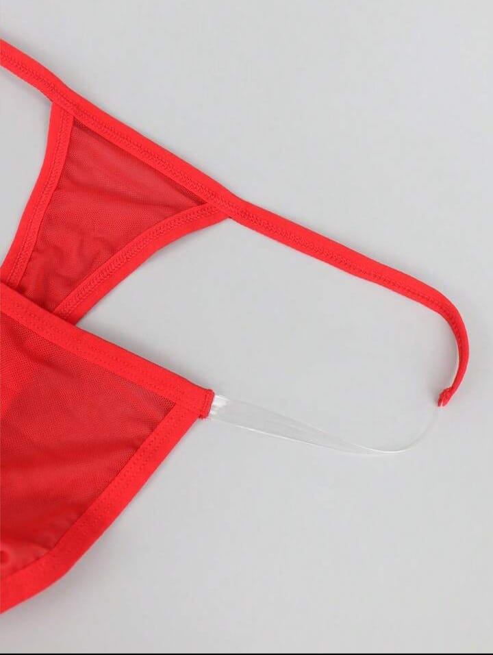 Men's Red Hollow Mesh Thong Underwear For Men